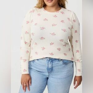 Torrid Floral Vintage Inspired Thermal Crew Puff Sleeve Top Feminine Elegant 3X